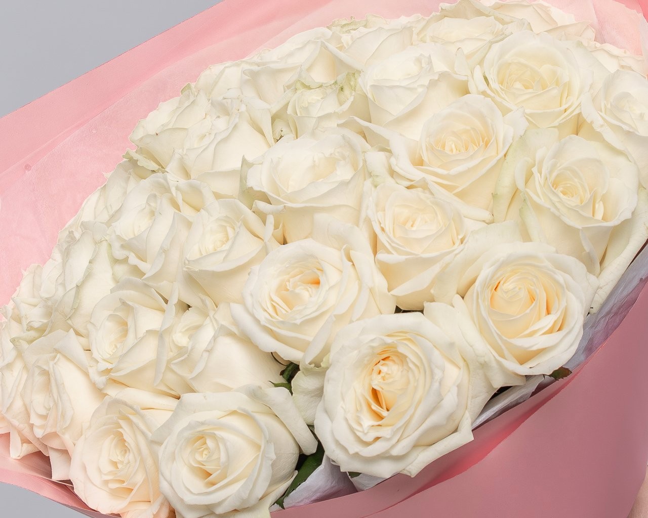 Букет из 3 белых роз с белой лентой 40 см, Россия